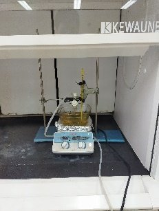 Catalyst synthesis on a hotplate stirrer inside a fume hood